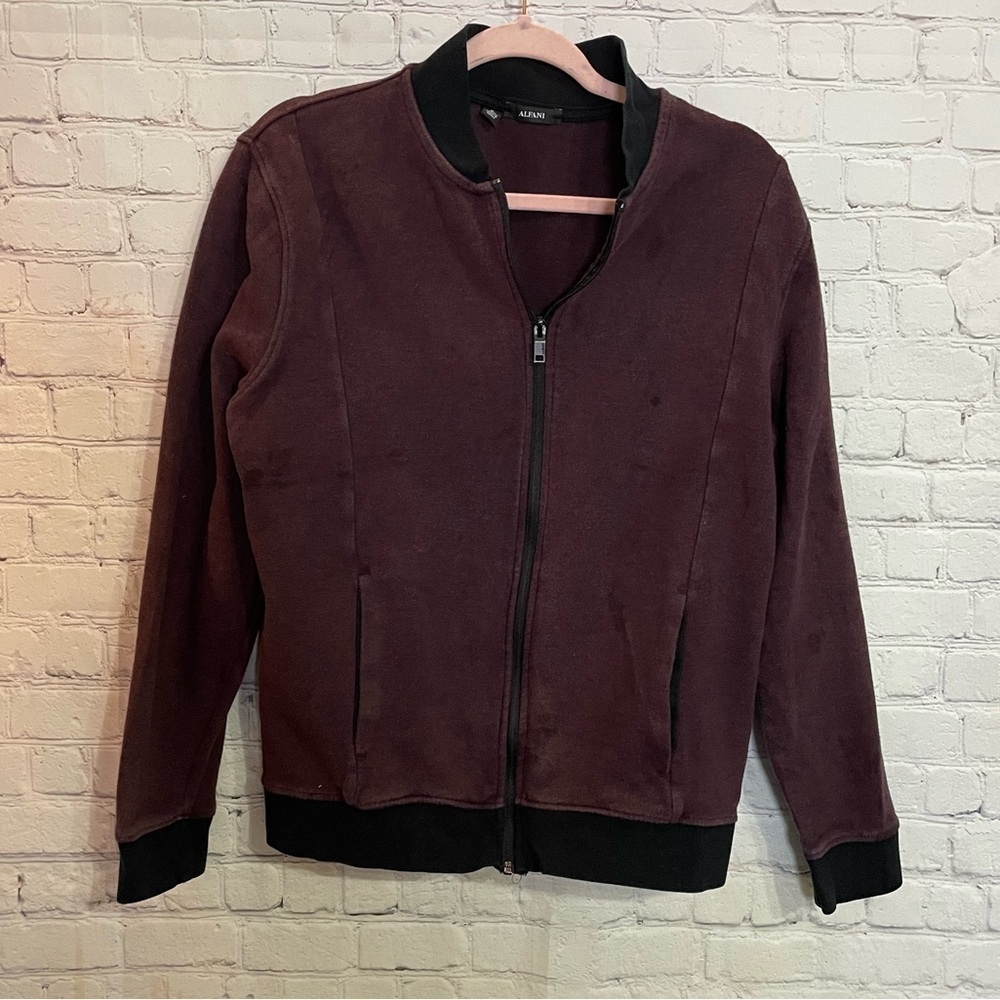 Alfani Deep Red and Black Men’s Zip Up Casual Jacket Size: Medium